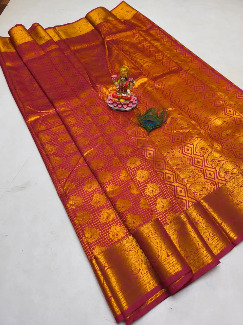 Ruby Maroon Paisley Brocade Semi Kanchipuram Silk Saree